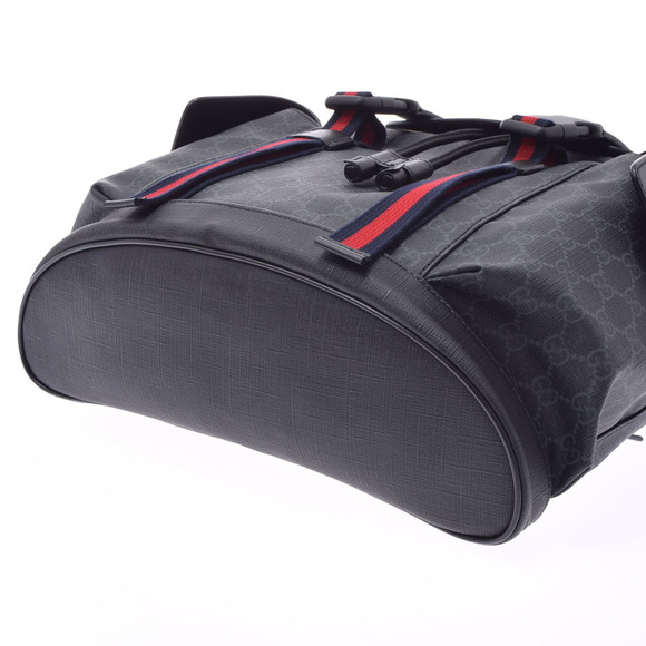 Gucci GG Supreme Canvas Backpack Black Leather Daypack - Picture 5 of 9